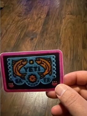 Embroidered Patch with Fish Motif - Blue, Pink, Gold sticker